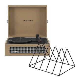 Crosley Voyager Bluetooth Portable Turntable + Gadhouse Vinyl Rack Bundle - Tan Crosley