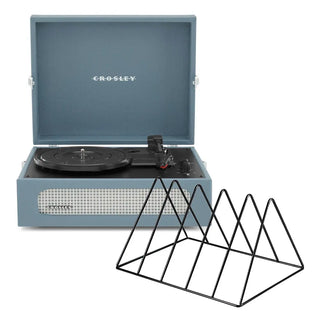 Crosley Voyager Bluetooth Portable Turntable + Gadhouse Vinyl Rack Bundle - Washed Blue Crosley
