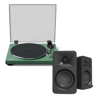 Kanto OBI3 Turntable - Matte Green with Kanto ORA 100W Powered Speakers - Black Bundle Kanto