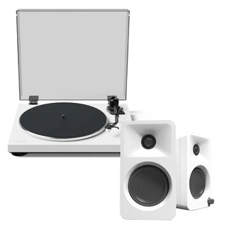 Kanto OBI3 Turntable - Matte White with Kanto ORA 100W Powered Speakers - White Bundle Kanto
