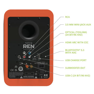 Kanto REN 200W Powered Bookshelf Speakers with HDMI ARC, USB-C, and Bluetooth 5.3 - Matte Orange, Pair Kanto