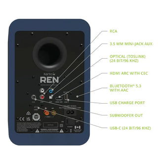 Kanto REN 200W Powered Bookshelf Speakers with HDMI ARC, USB-C, and Bluetooth 5.3 - Matte Blue, Pair Kanto