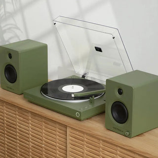 Victrola Automatic Turntable + Victrola Tempo Bookshelf Speakers Bundle - Green Victrola