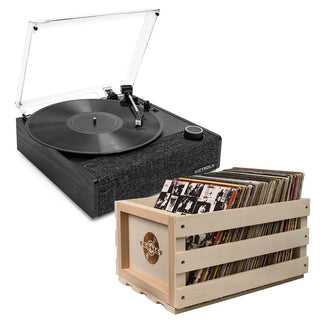 Victrola Eastwood II Turntable - Black + Bundled Record Storage Crate Victrola
