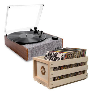 Victrola Eastwood II Turntable - Walnut + Bundled Record Storage Crate Victrola
