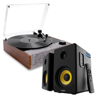 Victrola Eastwood II Turntable - Walnut + Bundled Majority D40X Bluetooth Speakers Victrola