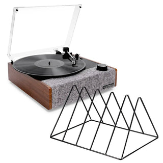 Victrola Eastwood II Turntable - Walnut + Gadhouse Vinyl Rack Bundle - Black Victrola