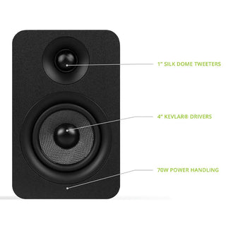 Kanto YU Passive 4" Speakers with 1" Silk Dome Tweeter and 4" Kevlar Woofer - Black, Pair Kanto