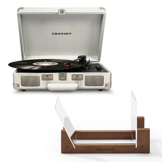 Crosley Cruiser Bluetooth Portable Turntable - White Sands + Bundled Crosley Record Storage Display Stand Crosley
