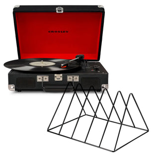 Crosley Cruiser Bluetooth Portable Turntable - Black + Gadhouse Vinyl Rack Bundle - Black Crosley