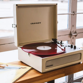 Crosley Voyager Bluetooth Portable Turntable - Dune + Bundled Crosley Record Storage Display Stand Crosley