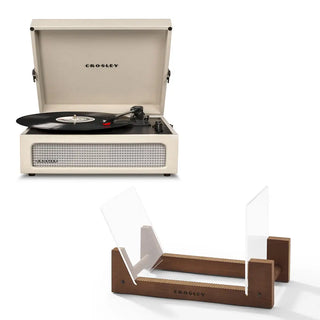 Crosley Voyager Bluetooth Portable Turntable - Dune + Bundled Crosley Record Storage Display Stand Crosley