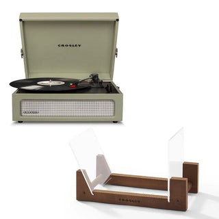 Crosley Voyager Bluetooth Portable Turntable - Sage + Bundled Crosley Record Storage Display Stand Crosley