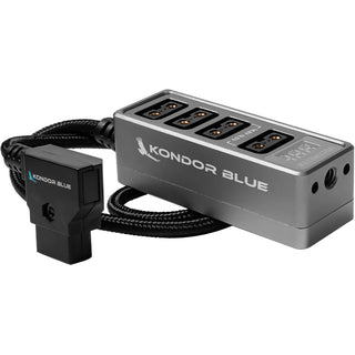 Kondor Blue Male D-Tap to 4-Port Female D-Tap Splitter Hub with Voltmeter (40cm)