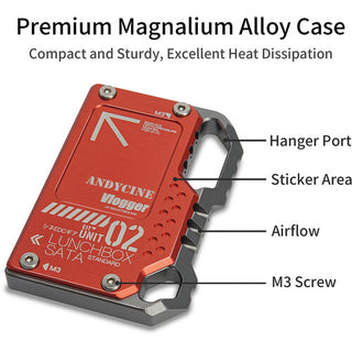 ANDYCINE LunchBox II Magnalium Case for SATA SSD to Atomos Ninja V/V+ Attachment (Red)