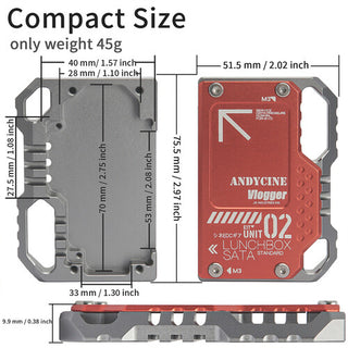 ANDYCINE LunchBox II Magnalium Case for SATA SSD to Atomos Ninja V/V+ Attachment (Red)