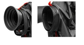 Adjust and tighten the stiff hood to match the diameter of the lens in use, or the matte box.