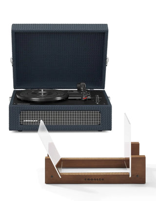 Crosley Voyager Bluetooth Portable Turntable + Bundled Crosley Record Storage Display Stand - Navy Crosley