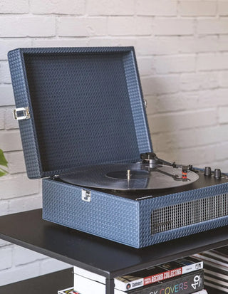 Crosley Voyager Bluetooth Portable Turntable + Bundled Crosley Record Storage Display Stand - Navy Crosley