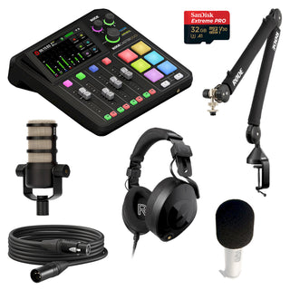 RODE RODECaster Duo Podcasting Kit with PodMics, Studio Arms, XLR Cables, Pop Filters, Headphones and Memory Card RODE