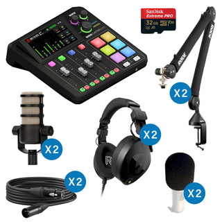 RODE RODECaster Duo 2-Person Podcasting Kit with PodMics, Studio Arms, XLR Cables, Pop Filters, Headphones and Memory Card RODE