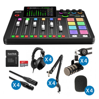 Rode RODECaster Pro II 4-Person Podcasting Kit with PodMics, Studio Arms, XLR Cables, Pop Filters, Headphones and Memory Card RODE