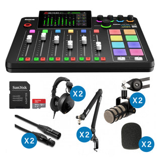 Rode RODECaster Pro II 2-Person Podcasting Kit with PodMics, Studio Arms, XLR Cables, Pop Filters, Headphones and Memory Card Videoguys Australia