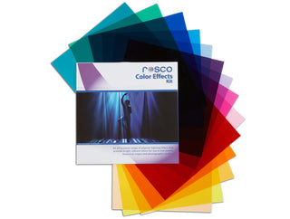 Rosco Colour Effects Filter Kit with its packaging and fifteen colour filter sheets