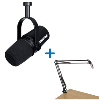 Shure MV7 Podcast Microphone + Gator Desk-Mounted Broadcast/Podcast Boom Arm Bundle Shure