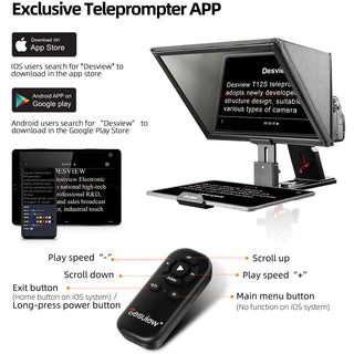 Desview T12S 12.9" Portable Teleprompter for Smartphones/Tablets with Remote Control