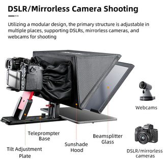 Desview T12S 12.9" Portable Teleprompter for Smartphones/Tablets with Remote Control