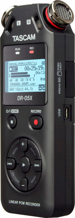 Tascam DR-05X 2-Input / 2-Track Portable Audio Recorder with Onboard Stereo Microphone (Black)