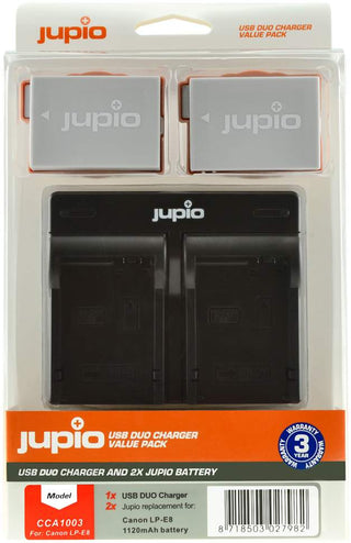 Jupio Pair of LP-E8 Batteries & USB Dual Charger Value Pack (1120mAh)