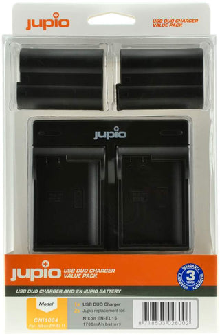 Jupio Pair of EN-EL15A Batteries & USB Dual Charger Value Pack (1700mAh)