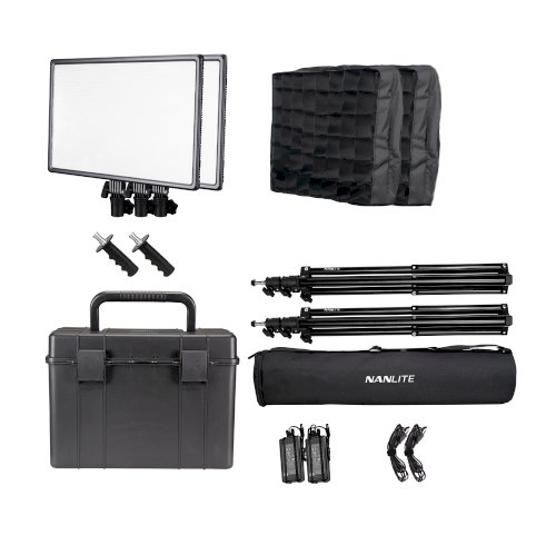 Nanlite LumiPad 25 High Output Bi-Colour Soft LED Twin Panel Kit with Hard Case, Lighting Stands and Grids