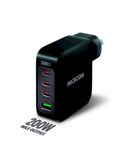 MICRODIA SMARTCube Nano 200W 4 Port GaN Wall Charger - Black