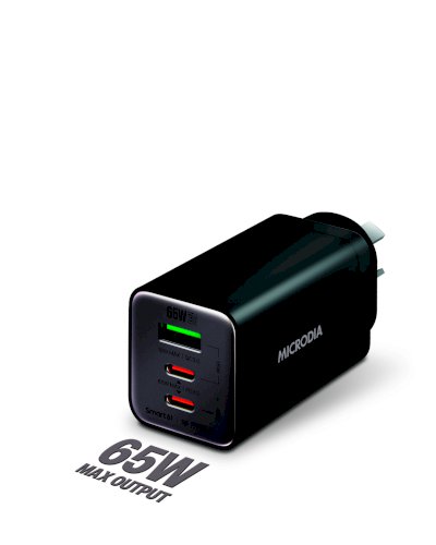 MICRODIA SMARTCube Nano 65W Tri Port GaN Wall Charger - Black