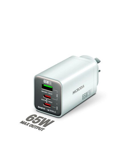 MICRODIA SMARTCube Nano 65W Tri Port GaN Wall Charger - White