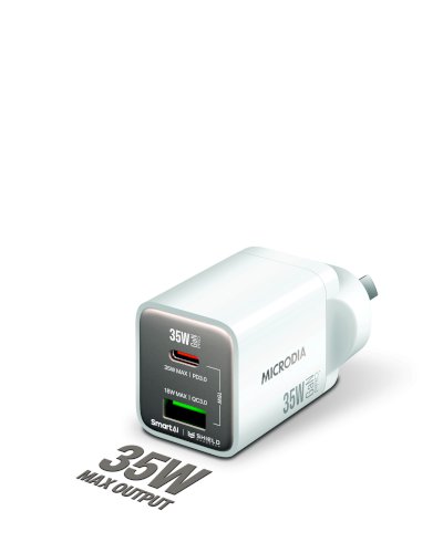 MICRODIA SMARTCube Nano 35W Dual Port GaN Wall Charger - White