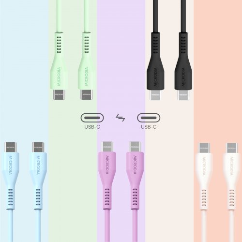 MICRODIA Fruitywire Liquid Silicon PD60W 2.6m USB-C to USB-C Cable - Mint